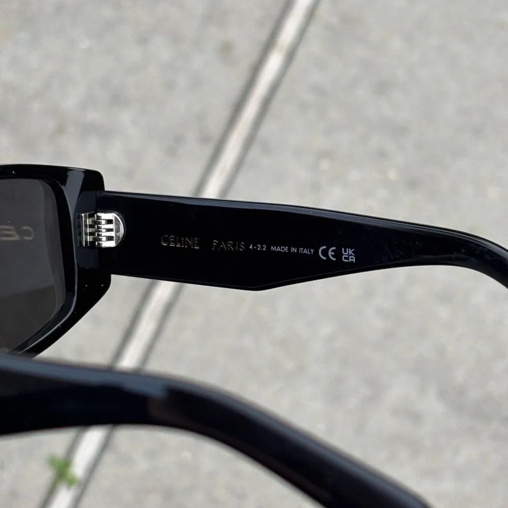 Celine Black Rectangular Cat-Eye Sunglasses with Gold Logo